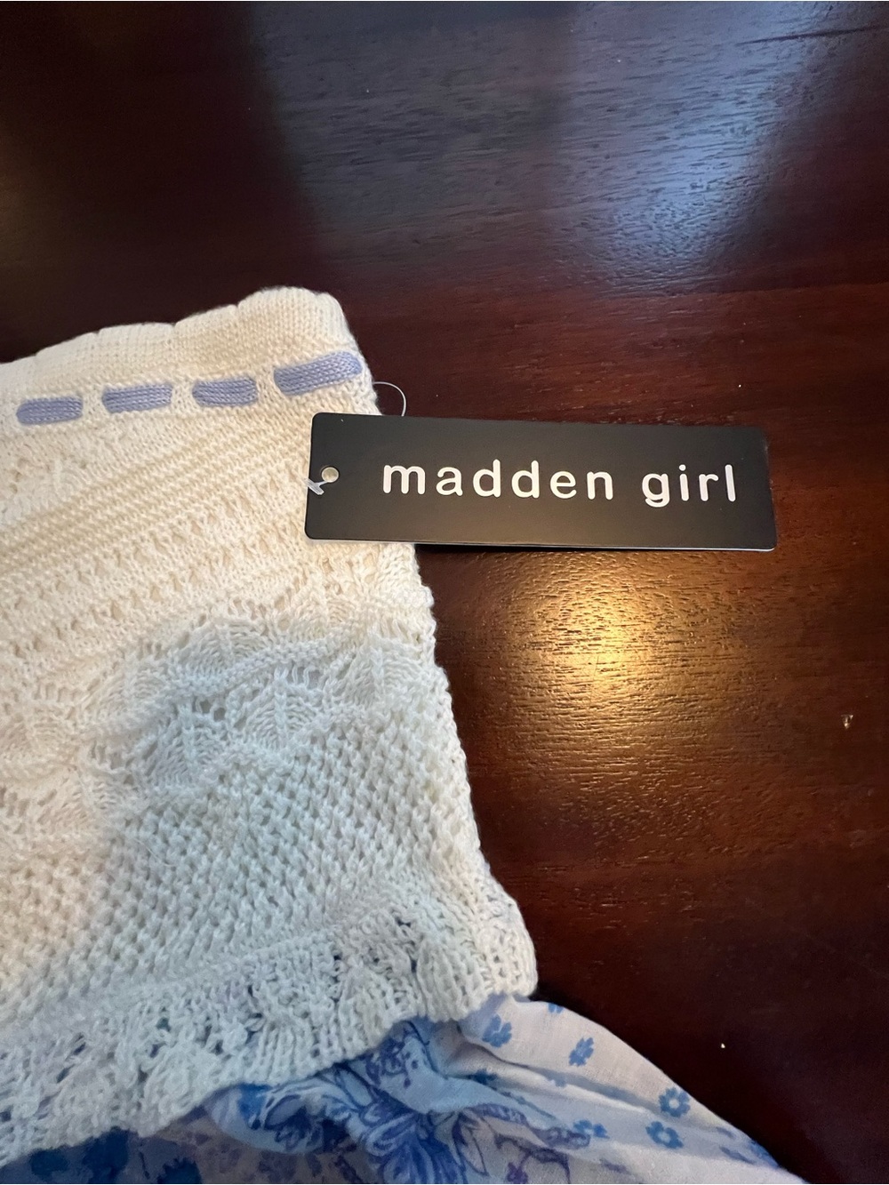 Madden Girl Junior Crotchet Strapless Cream And Floral Blue Top